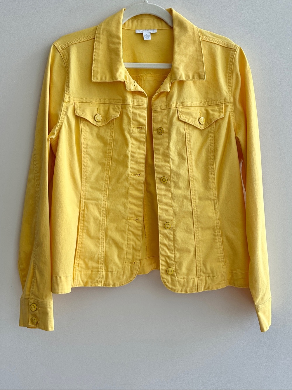 Charter Club Bright Yellow Button Down Denim Jacket, Size Large